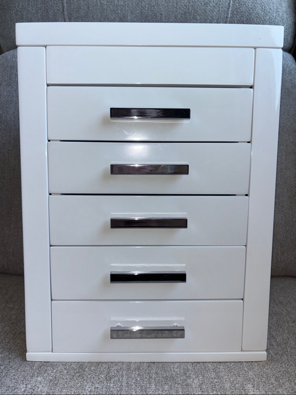 West Elm Mid-Century White Lacquer Jewelry Box Tower - 13.5”H